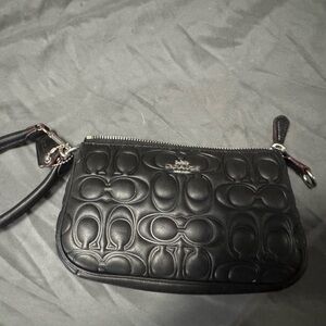Coach Black Embossed Leather Crossbody Wristlet with Silver Hardware